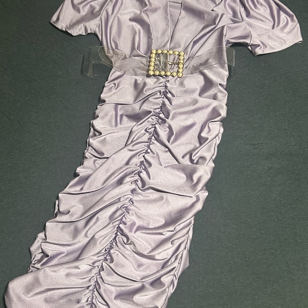 Single Purple Ruched Maxi Dress with Puff Sleeves Size M